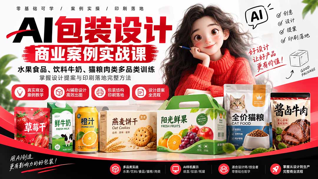 (20387期)AI包装设计商业案例实战课:水果食品、饮料牛奶、猫粮肉类多品类训练,掌握设计提案与印刷落地完整方法-悟空知识星球