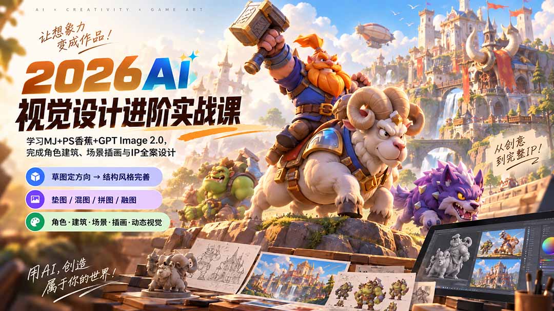 （20425期）2026AI视觉设计进阶实战课-更新：学习MJ+PS香蕉+GPT Image 2.0，完成角色建筑、场景插画与IP全案设计-悟空知识星球
