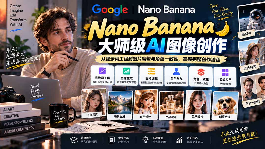 (20609期)【无水印】Nano Banana大师级AI图像实战课:从提示词工程到图片编辑与角色一致性,掌握完整创作流程-悟空知识星球