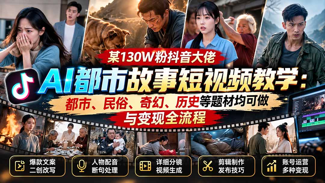 (20692期)某130W粉抖音大佬AI都市故事短视频教学:都市、民俗、奇幻、历史等题材均可做与变现全流程-悟空知识星球