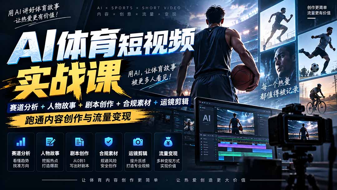 (20515期)AI体育短视频赛道顶级玩法|赛道分析+人物故事+剧本创作+版权处理+运镜剪辑,跑通流量变现-日赚1K+-悟空知识星球