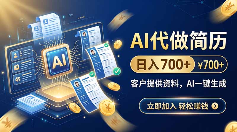 (20189期)AI代做简历,日入700+,客户提供资料,AI一键生成-悟空知识星球