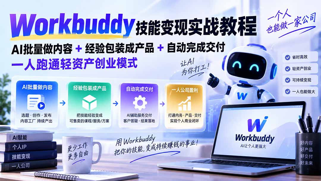 (20492期)Workbuddy技能变现实战教程:AI批量做内容+经验包装成产品+自动完成交付,一人跑通轻资产创业模式-悟空知识星球
