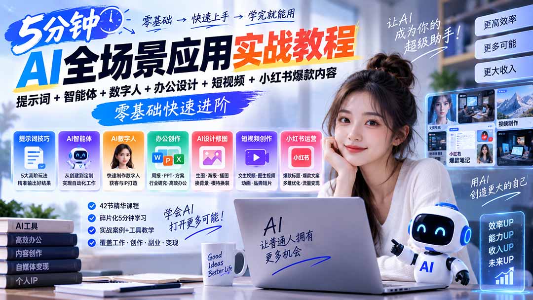 (20493期)AI全场景应用实战教程|提示词+智能体+数字人+办公设计+短视频+小红书爆款内容,零基础快速进阶-悟空知识星球