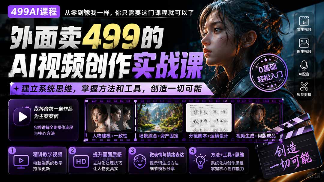 (20307期)外面卖499的AI视频创作实战课:建立系统思维,掌握方法和工具,创造一切可能。-悟空知识星球