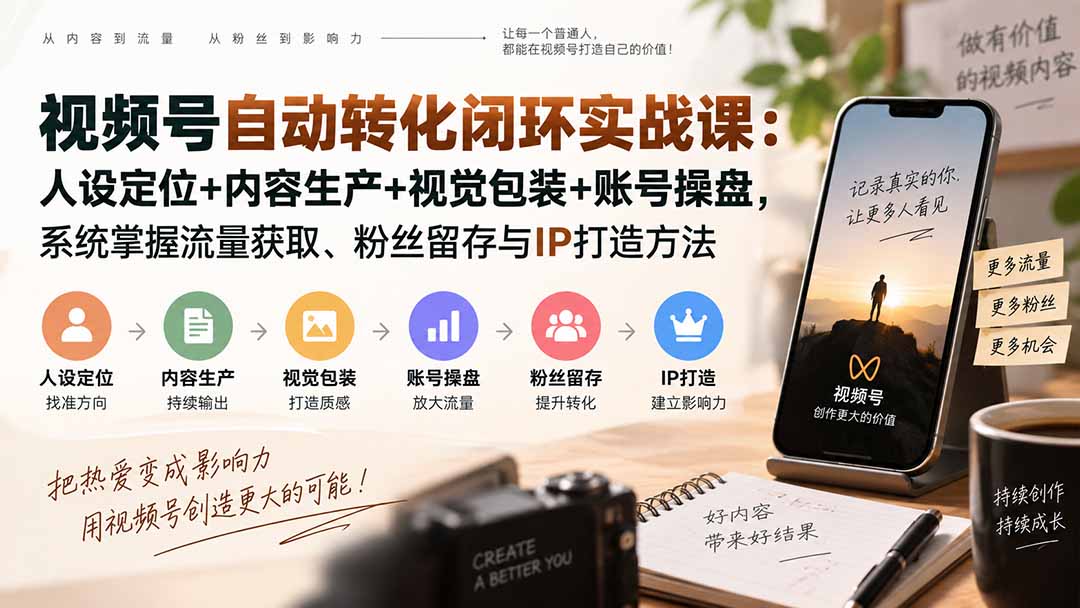 (20327期)视频号自动转化闭环实战课:人设定位+内容生产+视觉包装+账号操盘,系统掌握流量获取、粉丝留存与IP打造方法-悟空知识星球