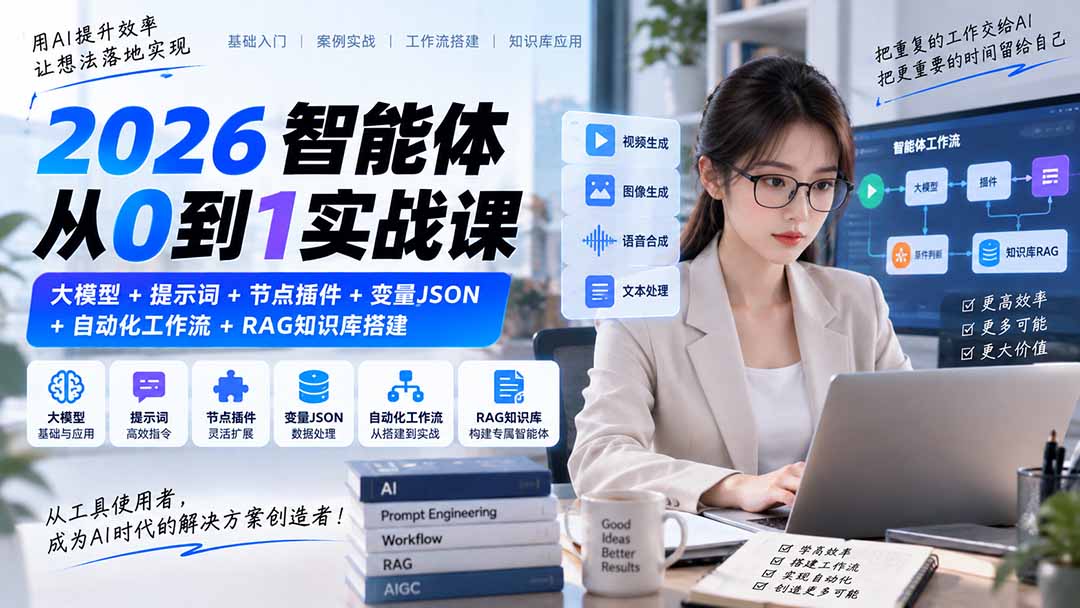 （20546期）2026智能体从0到1实战课｜大模型+提示词+节点插件+变量JSON+自动化工作流+RAG知识库搭建-悟空知识星球