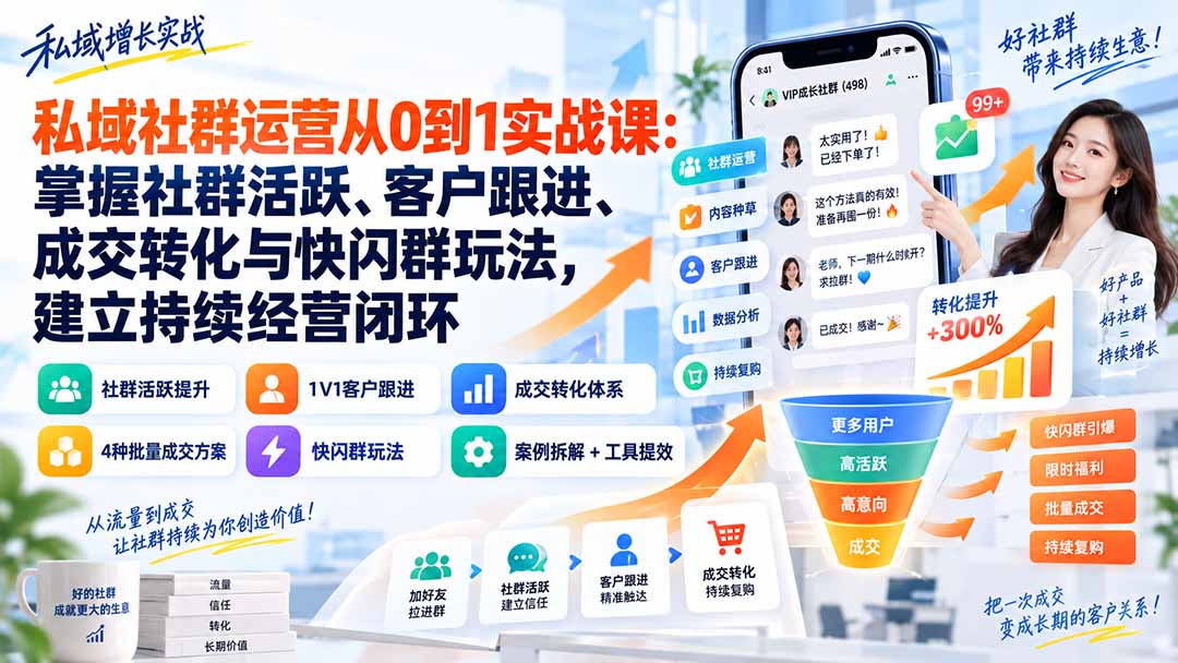（20428期）私域社群运营从0到1实战课：掌握社群活跃、客户跟进、成交转化与快闪群玩法，建立持续经营闭环-悟空知识星球