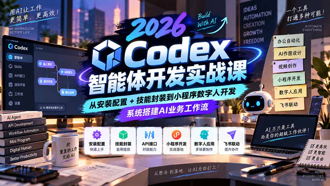 (20574期)2026Codex智能体开发实战课:从安装配置+技能封装到小程序数字人开发,系统搭建AI业务工作流-悟空知识星球