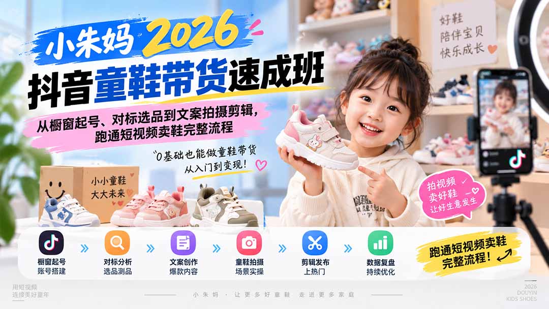 (20267期)小朱妈2026抖音童鞋带货速成班:从橱窗起号、对标选品到文案拍摄剪辑,跑通短视频卖鞋完整流程-悟空知识星球