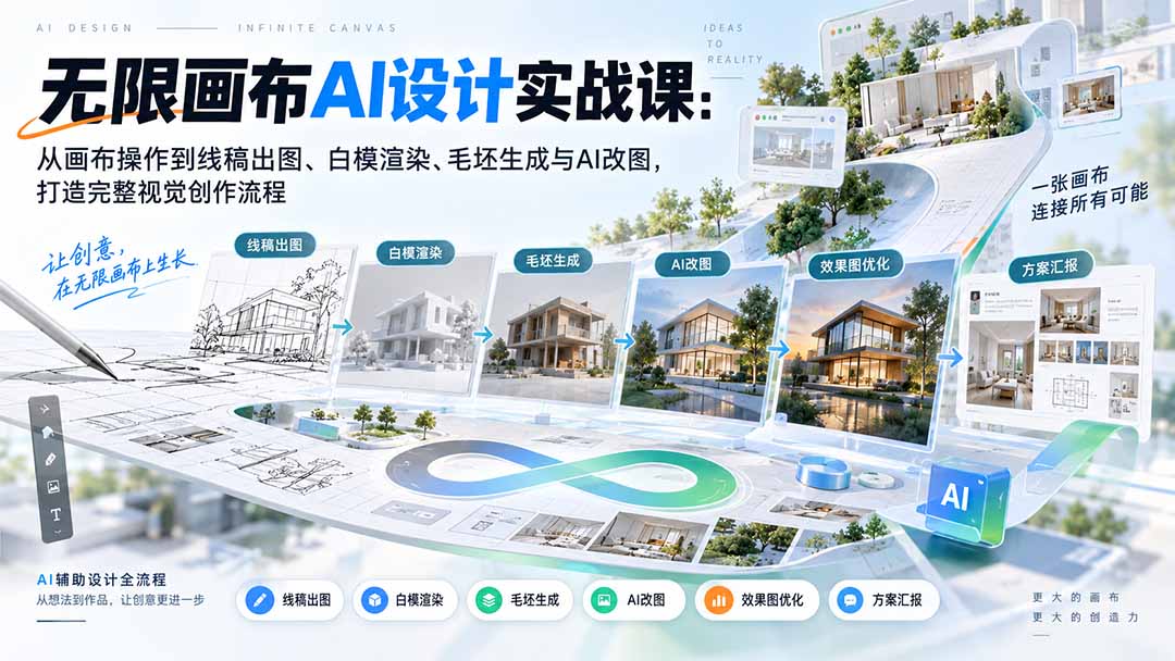 (20612期)【无水印】无限画布AI设计实战课-更新:从画布操作到线稿出图、白模渲染、毛坯生成与AI改图,打造完整视觉创作流程-悟空知识星球