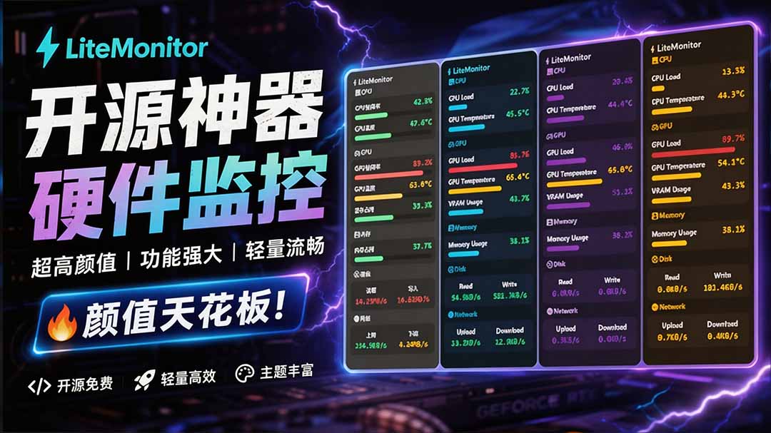 (20245期)Github超过3.3K Stars!电脑桌面硬件监控工具,界面好看又好用,实时CPU/GPU/网速实时显示 LiteMonitor-悟空知识星球