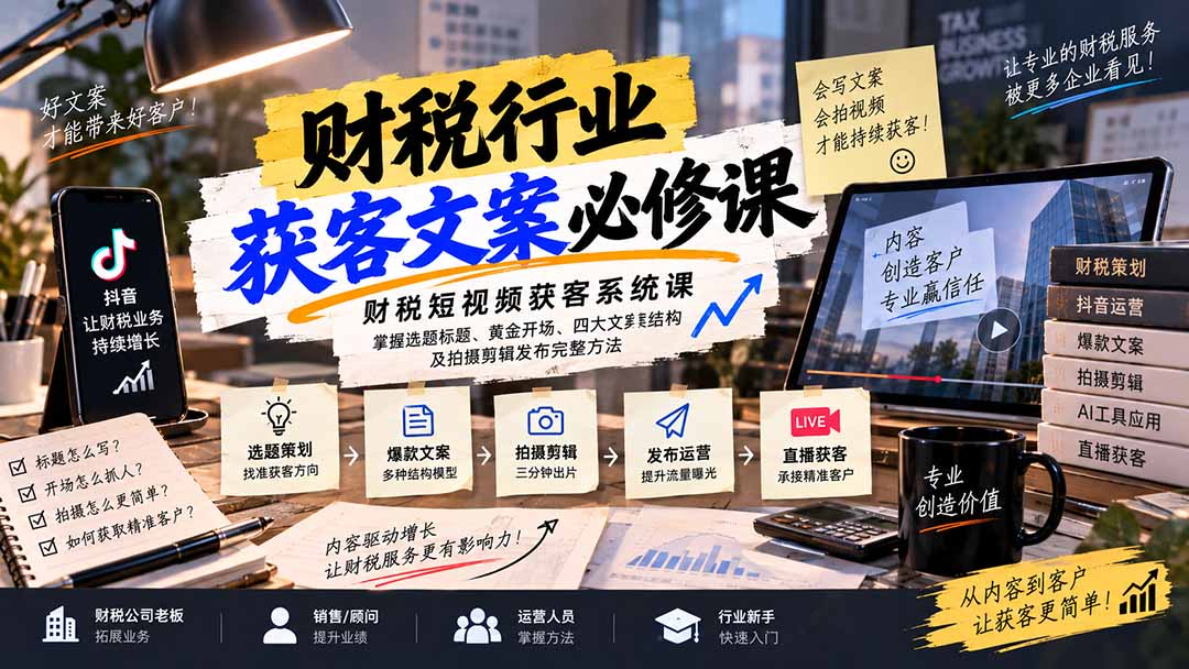 (20591期)财税短视频获客系统课:掌握选题标题、黄金开场、四大文案结构及拍摄剪辑发布完整方法-悟空知识星球