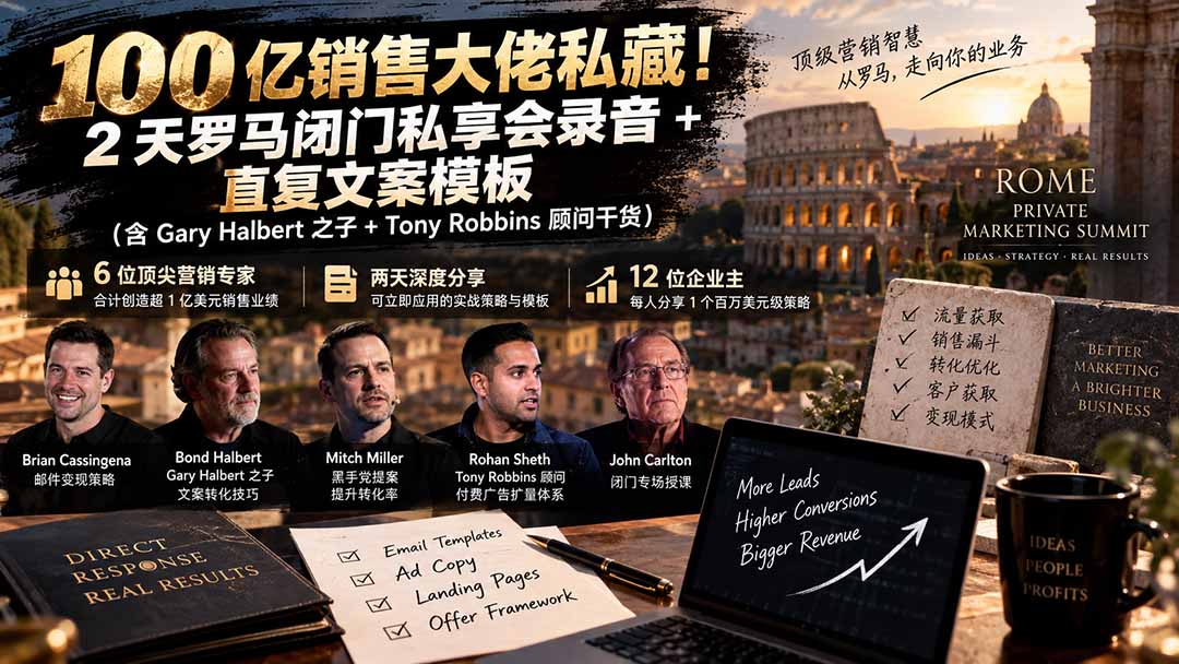 （20593期）100亿销售大佬私藏-无水印！2天罗马闭门私享会录音+直复文案模板【原创双语字幕】-悟空知识星球