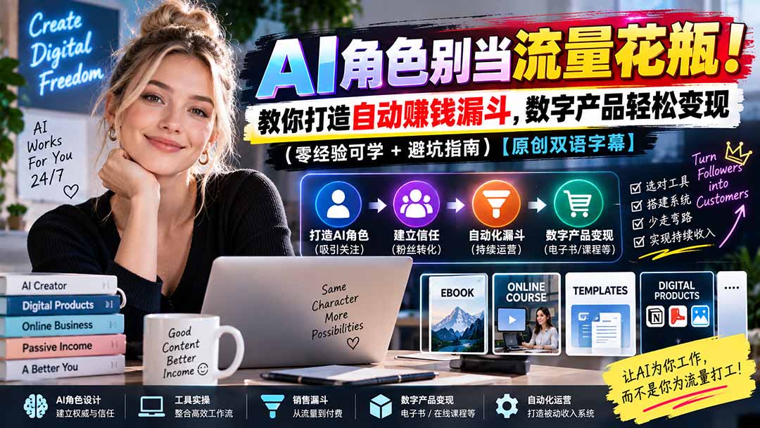 (20475期)AI角色别当流量花瓶!教你打造自动赚钱漏斗,数字产品轻松变现(零经验可学+避坑指南)【原创双语字幕】-悟空知识星球