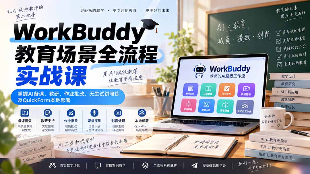 (20518期)WorkBuddy教育场景全流程实战课:掌握AI备课、教研、作业批改、无生试讲陪练及QuickForm本地部署-悟空知识星球