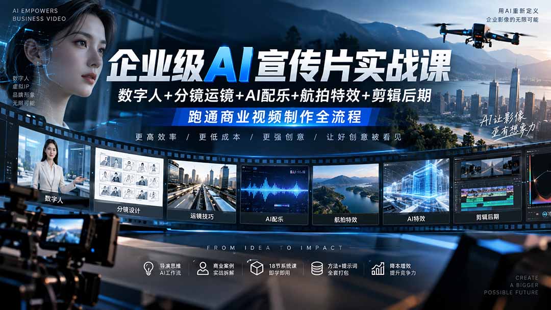 (20548期)企业级AI宣传片实战课|数字人+分镜运镜+AI配乐+航拍特效+剪辑后期,跑通商业视频制作全流程-悟空知识星球