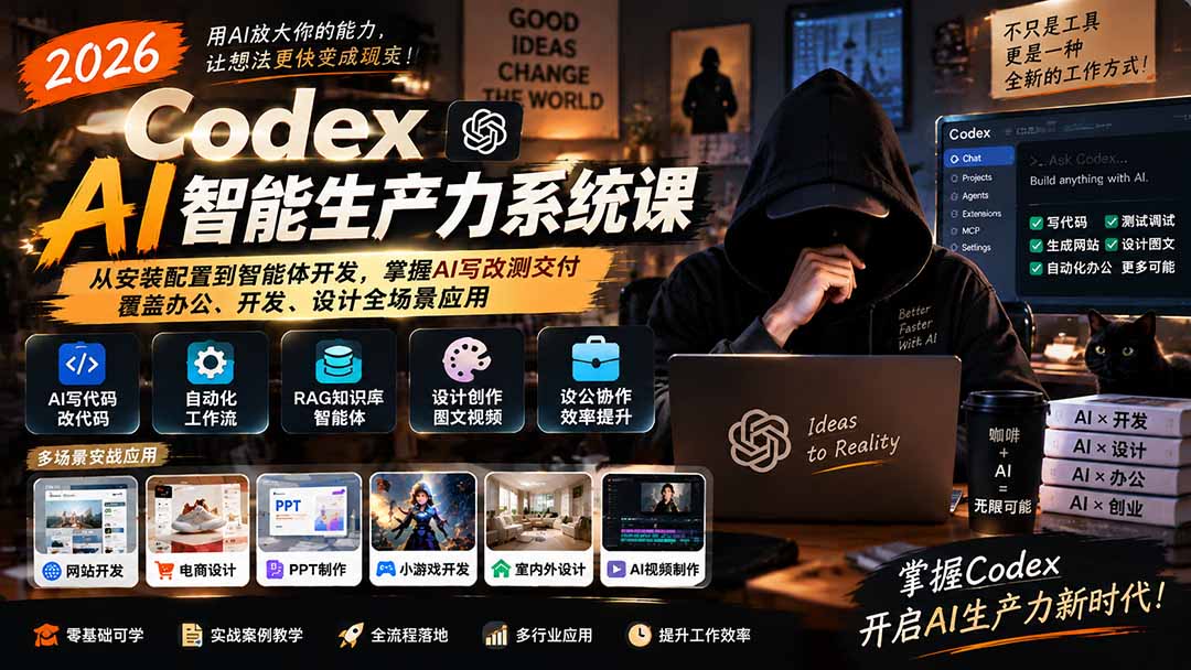 (20535期)2026 Codex AI智能生产力系统课-更新|从安装配置到智能体开发,掌握AI写改测交付,覆盖办公、开发、设计全场景应用-悟空知识星球
