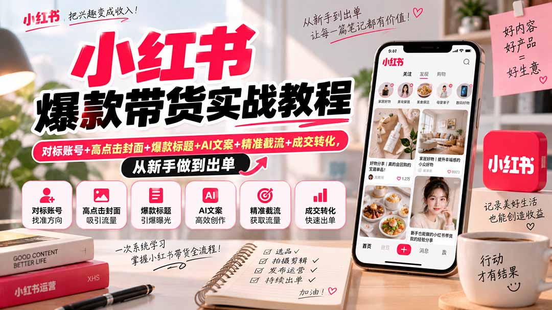(20473期)小红书爆款带货实战教程|对标账号+高点击封面+爆款标题+AI文案+精准截流+成交转化,从新手做到出单-悟空知识星球