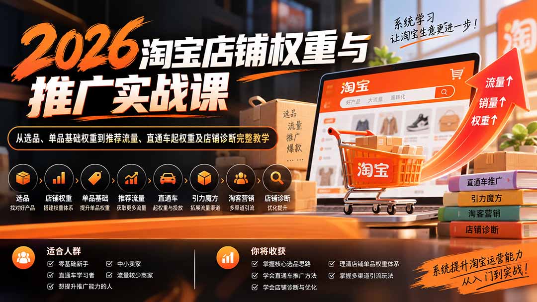 (20411期)2026淘宝店铺权重与推广实战课:从选品、单品基础权重到推荐流量、直通车起权重及店铺诊断完整教学-悟空知识星球