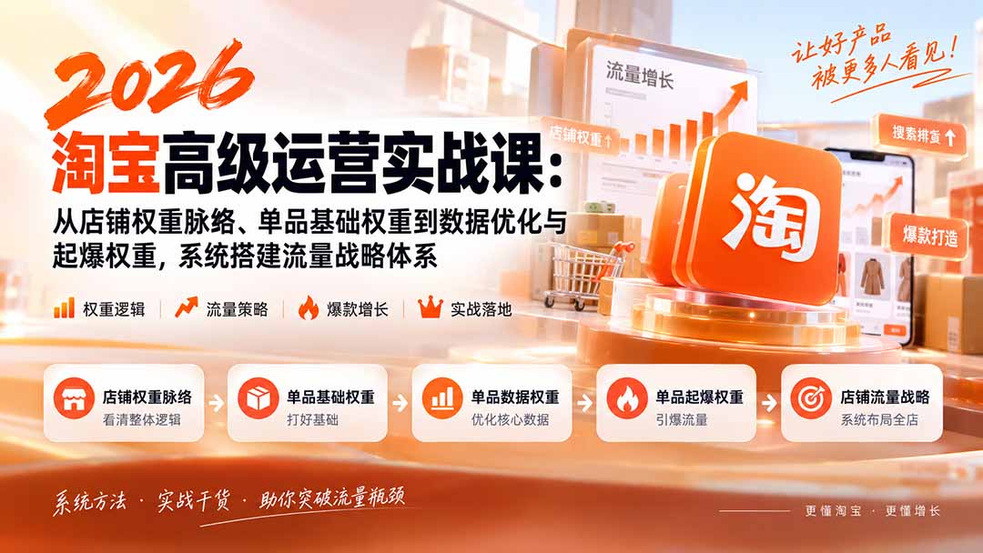 (20409期)2026淘宝高级运营实战课:从店铺权重脉络、单品基础权重到数据优化与起爆权重,系统搭建流量战略体系-悟空知识星球