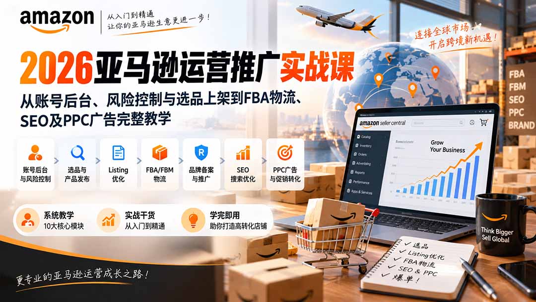 (20410期)2026亚马逊运营推广实战课:从账号后台、风险控制与选品上架到FBA物流、SEO及PPC广告完整教学-悟空知识星球