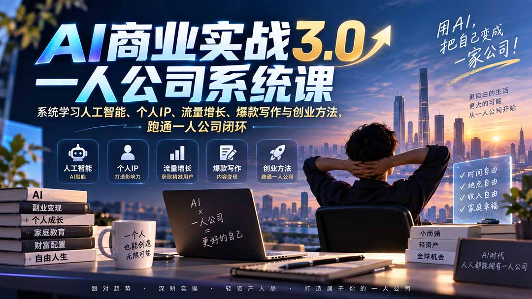 (20249期)AI商业实战3.0一人公司系统课:系统学习人工智能、个人IP、流量增长、爆款写作与创业方法,跑通一人公司闭环-悟空知识星球