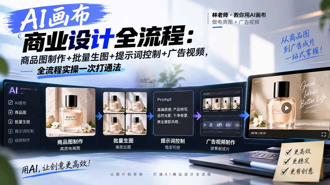 (20576期)AI画布商业设计全流程:商品图制作+批量生图+提示词控制+广告视频,全流程实操一次打通法-悟空知识星球
