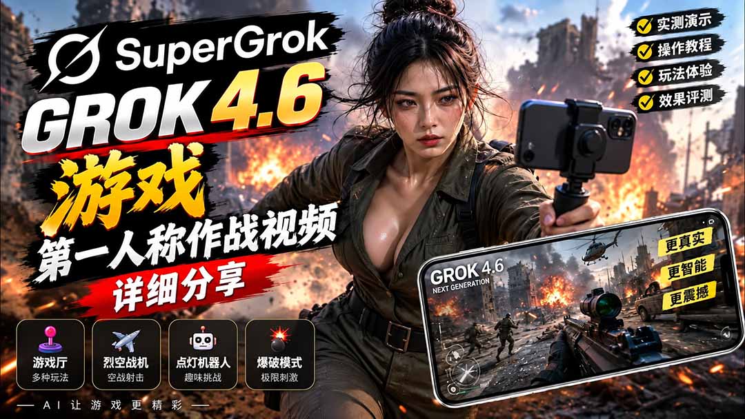 (20502期)Grok 4.6 也能做游戏?第一人称作战视频实测|玩法详细讲解-悟空知识星球