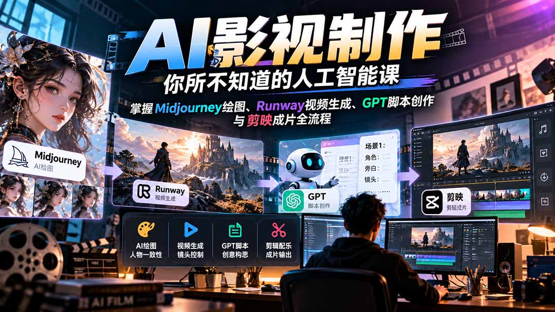 (20681期)AI影视制作-你所不知道的人工智能课,掌握Midjourney绘图、Runway视频生成、GPT脚本创作与剪映成片全流程-悟空知识星球