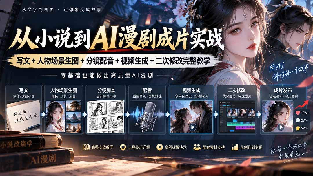 (20577期)从小说到AI漫剧成片实战:写文+人物场景生图+分镜配音+视频生成+二次修改完整教学-悟空知识星球
