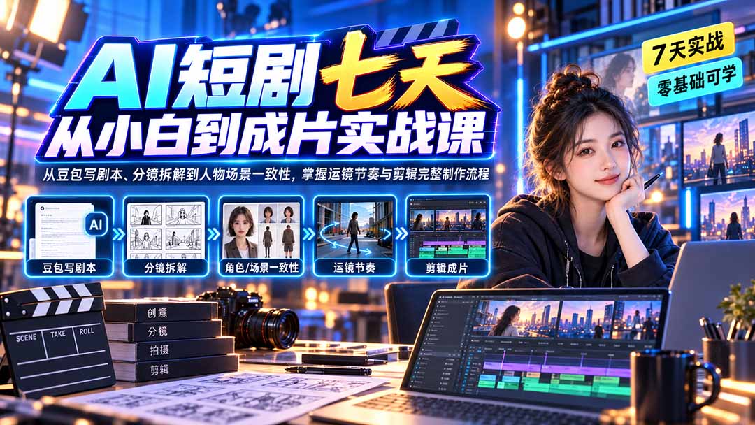(20329期)AI短剧七天从小白到成片实战课:从豆包写剧本、分镜拆解到人物场景一致性,掌握运镜节奏与剪辑完整制作流程-悟空知识星球