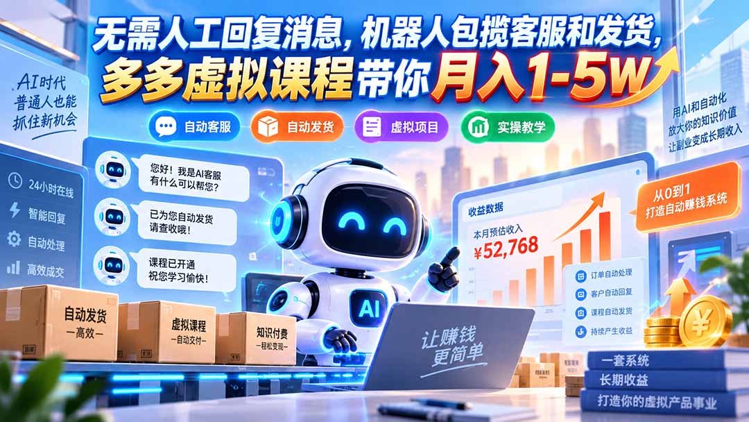 (20614期)无需人工回复消息,机器人包揽客服和发货,多多虚拟课程带你月入1-5W-悟空知识星球