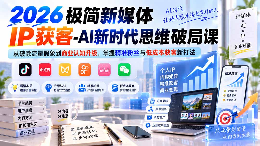 (20272期)2026极简新媒体IP获客-AI新时代思维破局课:从破除流量假象到商业认知升级,掌握精准粉丝与低成本获客新打法-悟空知识星球