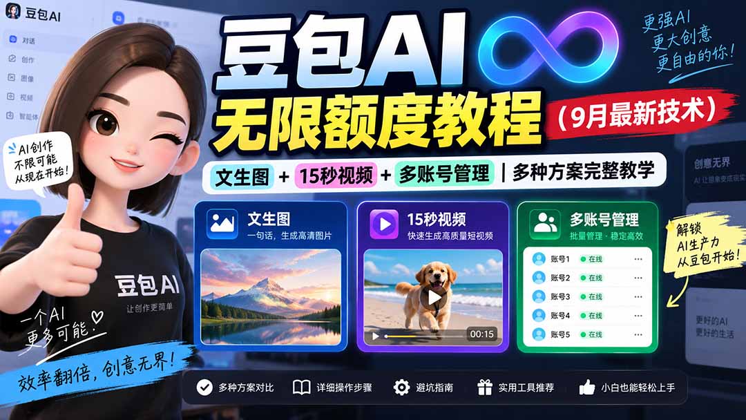 (20288期)豆包AI无限额度教程(9月最新技术)|文生图+15秒视频+多账号管理|多种方案完整教学-悟空知识星球