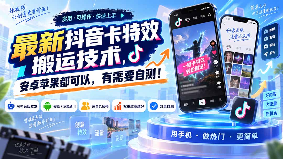 (20606期)最新抖音卡特效搬运技术,安卓苹果都可以,有需要自测!-悟空知识星球