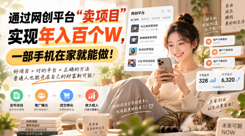 (20445期)通过网创平台“卖项目”实现年入百万,一部手机在家就能做!-悟空知识星球
