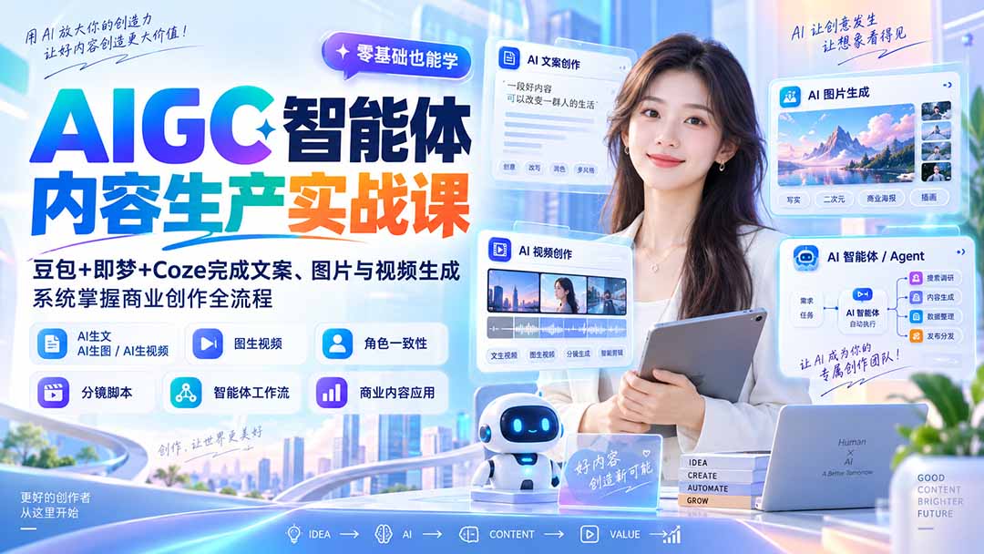 (20372期)AIGC智能体内容生产实战课:豆包+即梦+Coze完成文案、图片与视频生成,系统掌握商业创作全流程-悟空知识星球
