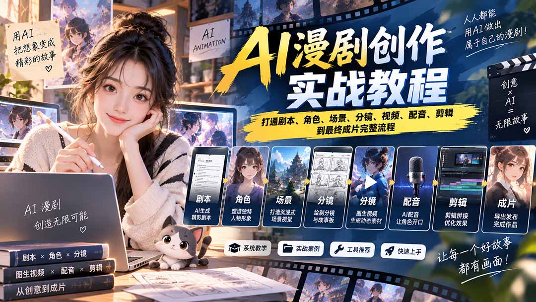 （20597期）2026 AI漫剧创作实战教程：打通剧本、角色、场景、分镜、视频、配音、剪辑到最终成片完整流程-悟空知识星球