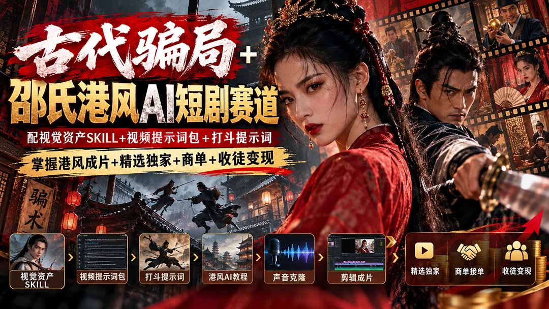 (20684期)古代骗局+邵氏港风AI短剧赛道:配视觉资产SKILL+视频提示词包+打斗提示词,掌握港风成片+精选独家+商单+收徒变现-悟空知识星球