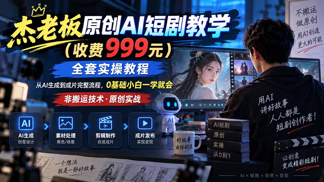 (20254期)杰老板原创AI短剧教学(收费999元),全套实操教程,0基础小白一学就会,非搬运技术-悟空知识星球