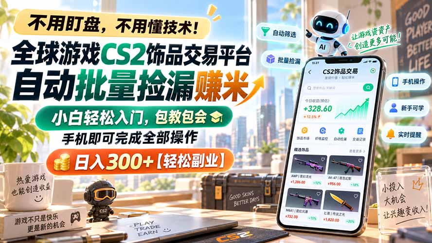 (20454期)全球游戏CS2饰品交易平台自动批量捡漏赚米,小白轻松入门,包教包会,手机即可完成全部操作,日入300+【轻松副业】-悟空知识星球