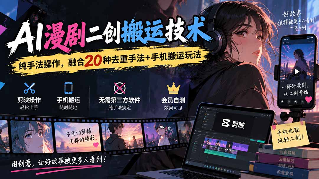 (20551期)AI漫剧二创搬运技术,纯手法操作,融合20种去重手法++手机搬运玩法-悟空知识星球