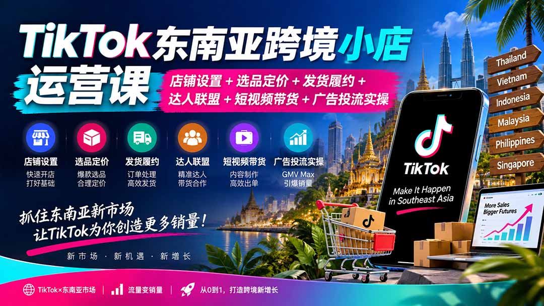 (20483期)TikTok东南亚跨境小店运营课:店铺设置+选品定价+发货履约+达人联盟+短视频带货+广告投流实操-悟空知识星球
