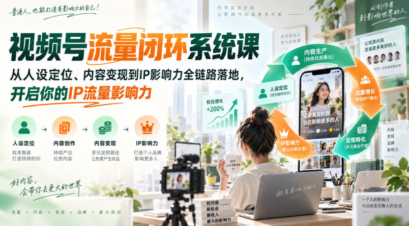 视频号流量闭环系统课,从人设定位、内容变现到IP影响力全链路落地,开启你的IP流量影响力-悟空知识星球