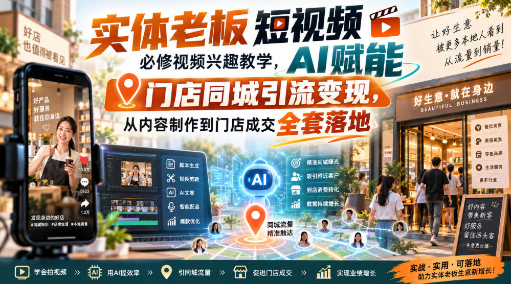 实体老板短视频必修视频兴趣教学,AI赋能门店同城引流变现,AI+短视频+直播打爆实体客流量-悟空知识星球