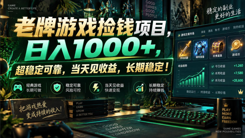 老牌游戏捡钱项目,日入1000+,超稳定可靠,当天见收益,长期稳定!【揭秘】-悟空知识星球