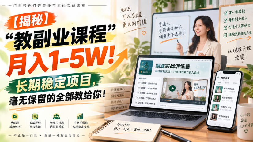 【揭秘】“教副业课程”月入1-5W!长期稳定项目,毫无保留的全部教给你!-悟空知识星球