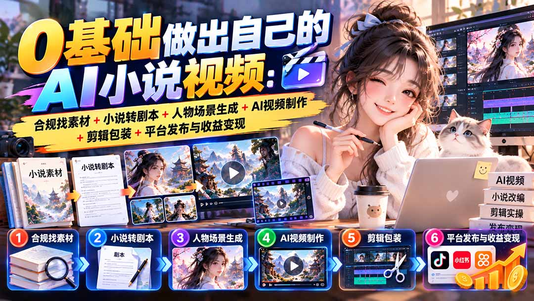(20741期)0基础做出自己的AI小说视频:合规找素材+小说转剧本+人物场景生成+AI视频制作+剪辑包装+平台发布与收益变现-悟空知识星球