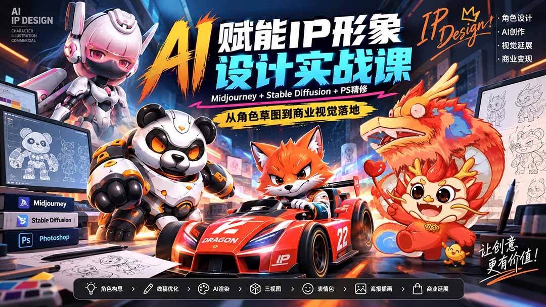 (20552期)AI赋能IP形象设计实战课-无水印:Midjourney+Stable Diffusion+PS精修,从角色草图到商业视觉落地-悟空知识星球